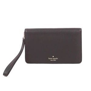 Kate Spade Medium Clutch Wallet Wristlet Black Leather WLR00581